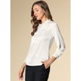 thumbnail image 4 of INSPIRE CHIC Women's Ruffle Neck Bubble Sleeve Elastic Cuff Button Work Office Blouse, 4 of 6