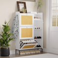 thumbnail image 1 of Yiwa Rattan Shoe Cabinet for Entryway, Hidden Wood Shoe Rack Storage with 3 Flip Drawers, Narrow Freestanding Shoe Organizer Cabinet for Hallway, Easy Assembly, 1 of 8