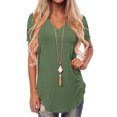 thumbnail image 1 of MAWCLOS Ladies Tee Solid Color T Shirt V Neck Tops Casual Holiday Short Sleeve Tunic Blouse Army Green 3XL, 1 of 7