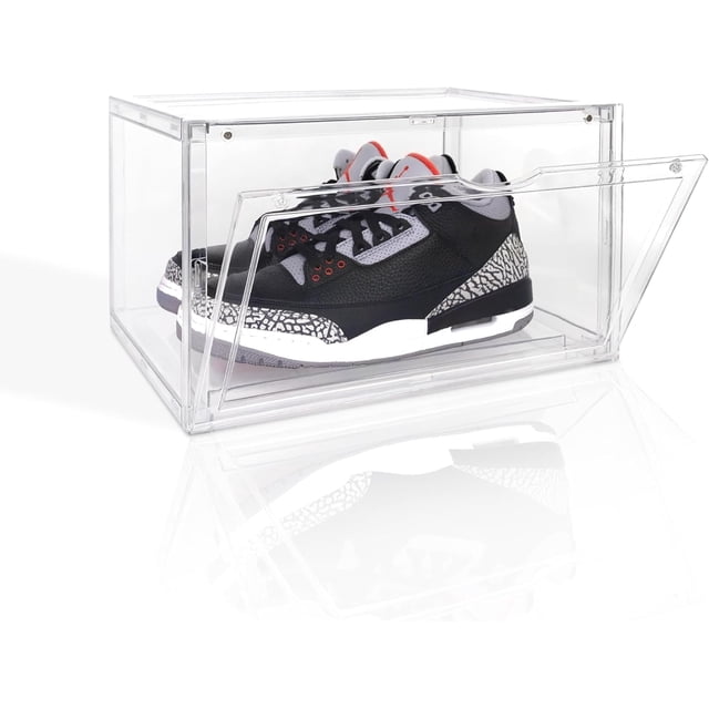 Ollie Boîte à Chaussures en Acrylique Ultra Transparente - Organisateur de Chaussures Empilable en Plastique Transparent, Vitrine à Chaussures, Rangement de Chaussures pour Garde-Robe, Boîtes à Chaussures en Plastique Transparent Empilables, Étui à Chaussures Transparent (Lot de 4)