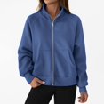 thumbnail image 1 of CHCNHAC Chandails en Molleton à Capuche Zippés pour Femmes Col Rond Surdimensionné Veste Décontractée avec Poche Tenues de Mode d'Hiver Vêtements Bleu S, 1 of 6