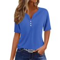 thumbnail image 1 of Yuyuzo Womens Summer Tops Notch V Neck Button Tunic Tops Short Sleeve Loose Summer Basic Tee Shirts, 1 of 5