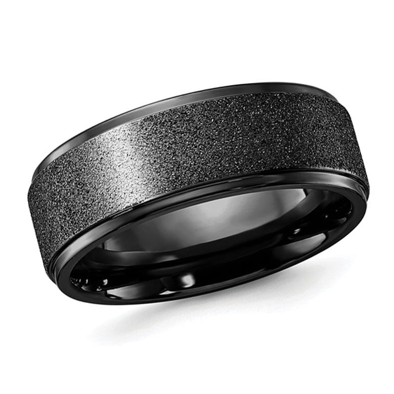 Mens Titanium Black Polished Laser-cut Band Ring (8mm)