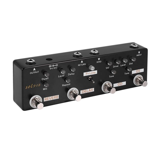 Sol918 5-In-1 Guitar Multi-Effect Pedal Distortion Delay Reverb Overdrive Effect Pedal FX Loop Metal Shell True Bypass,1 x 5-in-1 Guitar Multi-Effect Pedal,Black
