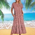 thumbnail image 2 of Penkiiy Robe à Manches Courtes pour Femmes, Imprimé Brillant, Ample, Unie, Décontractée, d'Été, Fluide, à Étages, Longue Maxi avec Poches, P Rose, 2 of 8