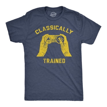 Mens Classically Trained T shirt Funny Gaming Gift Nerd Gamer Retro Geek Tee (Heather Navy) - L
