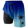thumbnail image 2 of YUEVE Beach Shorts for Men 2 in 1 Compression Liner 7 Inch Inseam, Mens Swim Trunks Gradient Hawaiian Print Quick Dry Bathing Suit with Pockets Blue XXXXXL, 2 of 4
