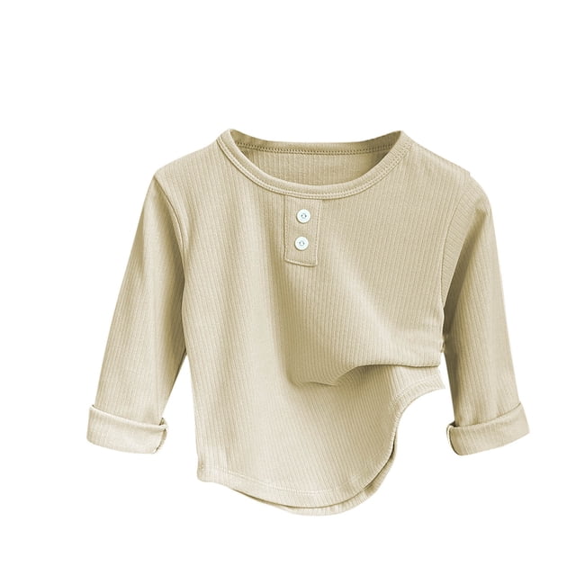 2025 Chemise de Base pour Filles Garçons Col Rond Manches Longues Beige