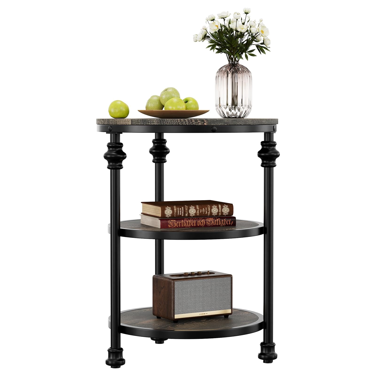 EDTara 3-Tier Round End Table, Nightstand with Steel Frame for Living Room,Bedroom, Night Stand Accent Coffee Table