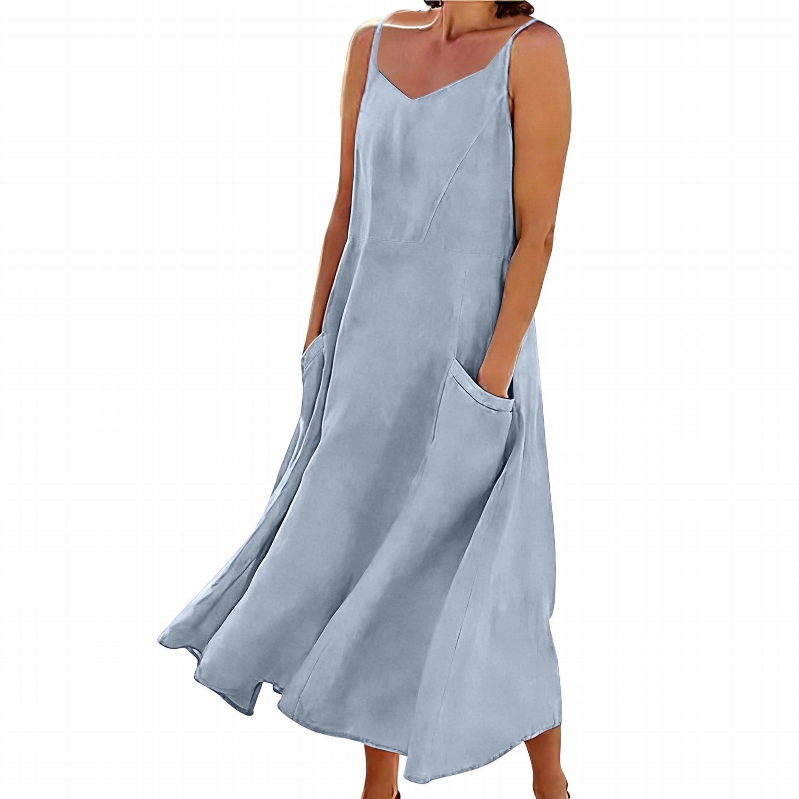 Besolor Backless Cami Dress for Women V Neck Sleeveless Adjustable