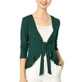 thumbnail image 2 of INSPIRE CHIC Women's Tie Front Long Sleeve Ruffled Hem Open Front Knit Cardigan S Green, 2 of 8