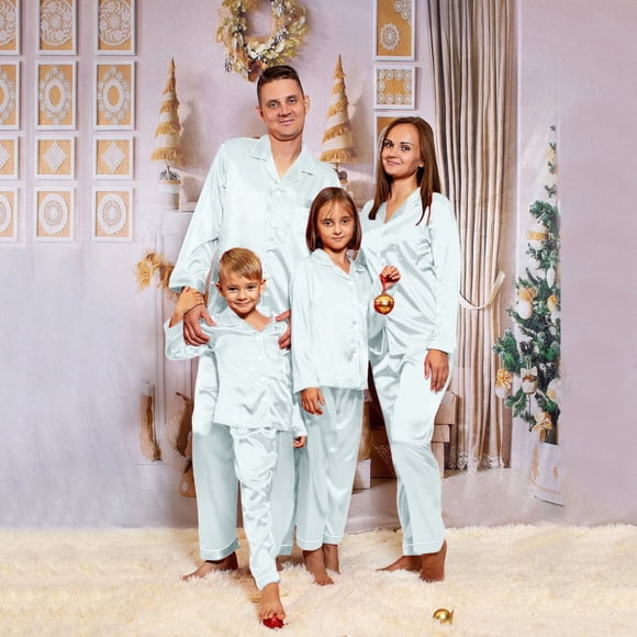 Family Matching Christmas Pajamas Silk Christmas Pajama Matching Sets Button Down Mom And Daughter Pajamas Christmas Gifts Sets Silver Pajamas for Mom Pajamas