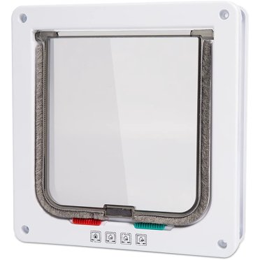 Medium Cat Flap Door with 4 Way Lock (Outer Size 7.5" x 7.8"), Magnetic Pet Door Kit White, Weather-Resistant Cat Door for Cats & Doggy