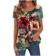 thumbnail image 5 of Pisexur Hauts d'Été pour Femmes, Hauts pour Femmes, Hauts de Sortie pour Femmes, Hauts pour Dames, T-Shirt d'Été pour Femmes à Col Rond, Manches Courtes, Décontracté, Mode, Imprimé, à Boutons, Blanc, G, 5 of 5