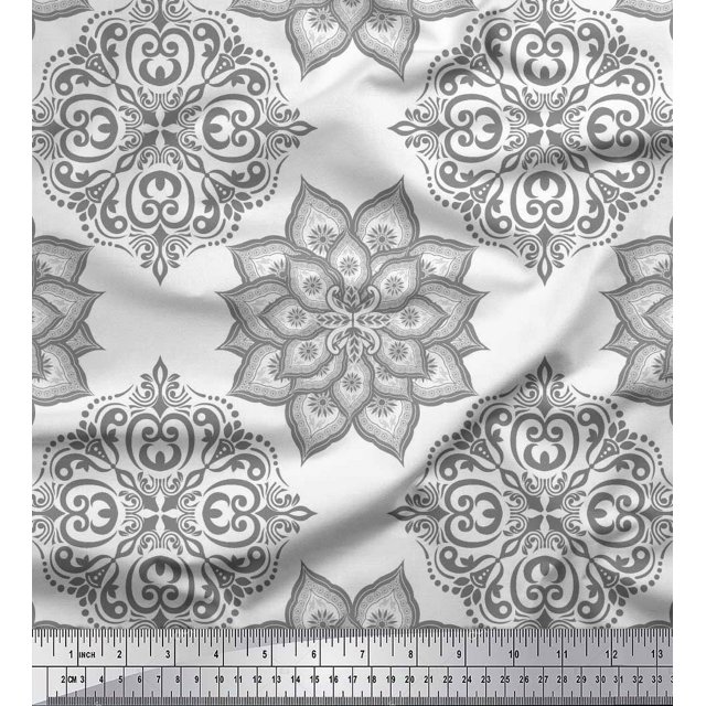Soimoi Rayon Fabric Floral Mandala Printed Fabric 1 Yard 56 Inch Wide