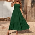 thumbnail image 3 of Robe Bohème pour Femmes Robe Bohème pour Femmes à Bretelles Spaghetti, Smockée, à Étages, Longue, de Plage, Soleil, Sans Manches, Unie, Robe Maxi, 3 of 8