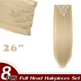 thumbnail image 2 of Straight Full Head Clip in Hair Extensions Synthetic 8 Pieces 18 Clips Hairpiece for Women, 2 of 5