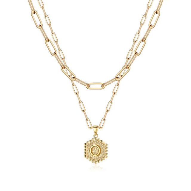 Colliers à Initiale Superposés pour Femmes, Collier Chaîne Trombone Simple Mignon Pendentif Lettre Hexagone Collier Ras-du-Cou à Initiale Colliers Superposés Dorés pour Femmes, Or