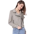 thumbnail image 1 of INSPIRE CHIC Women Short Soft Zip Up Faux Suede Biker Moto Jacket, 1 of 1