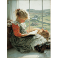 thumbnail image 1 of Vintage Girl Reading With Cat Canvas Wall Art 15.75x11.81 Inches, 1 of 8