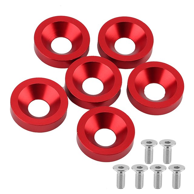 6pcs Voiture Moto Plaque d'Immatriculation Cadre Garde-Boue Moteur Couvre Rondelle / Boulon Kit (Rouge)