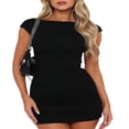 thumbnail image 3 of Women‘s Casual 1/4 Sleeve Slim Fitted Mini Dress Basic Backless Ruched Bodycon Party Dress, 3 of 7