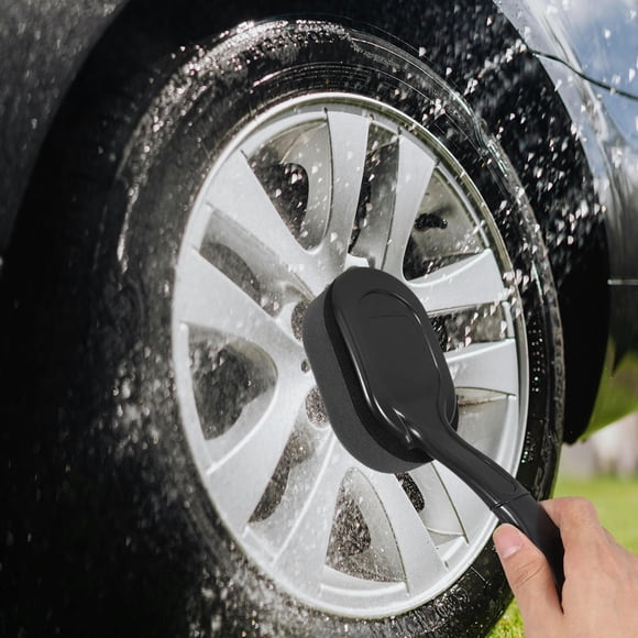 WRISTBIQUE Car Tire Brush with Replaceable Handle Ideal for Wheel Cleaning and Tire Shine Black