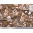 thumbnail image 2 of Soimoi Modal Satin Fabric Floral,Book & Golden Retriever Dog Printed Fabric 1 Yard 42 Inch Wide, 2 of 3