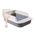 thumbnail image 1 of Bac à Litière pour Chat Robuste Semi-Fermé Bac à Sable pour Chat Anti-Éclaboussures Blanc et Gris, 1 of 9