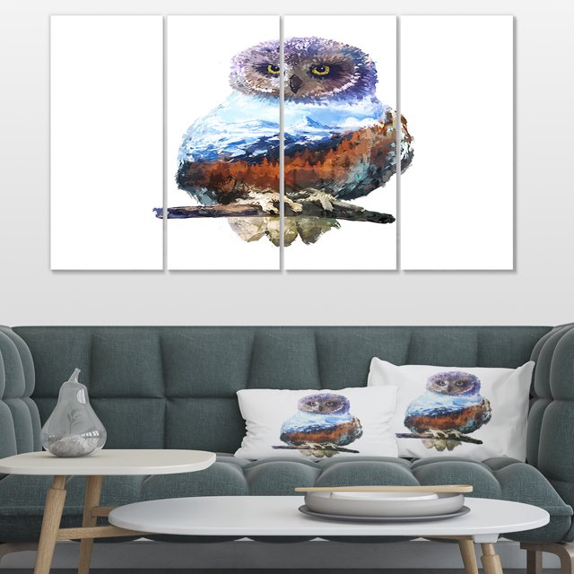 Owl Double Exposure Illustration - Large Animal Canvas Art Print