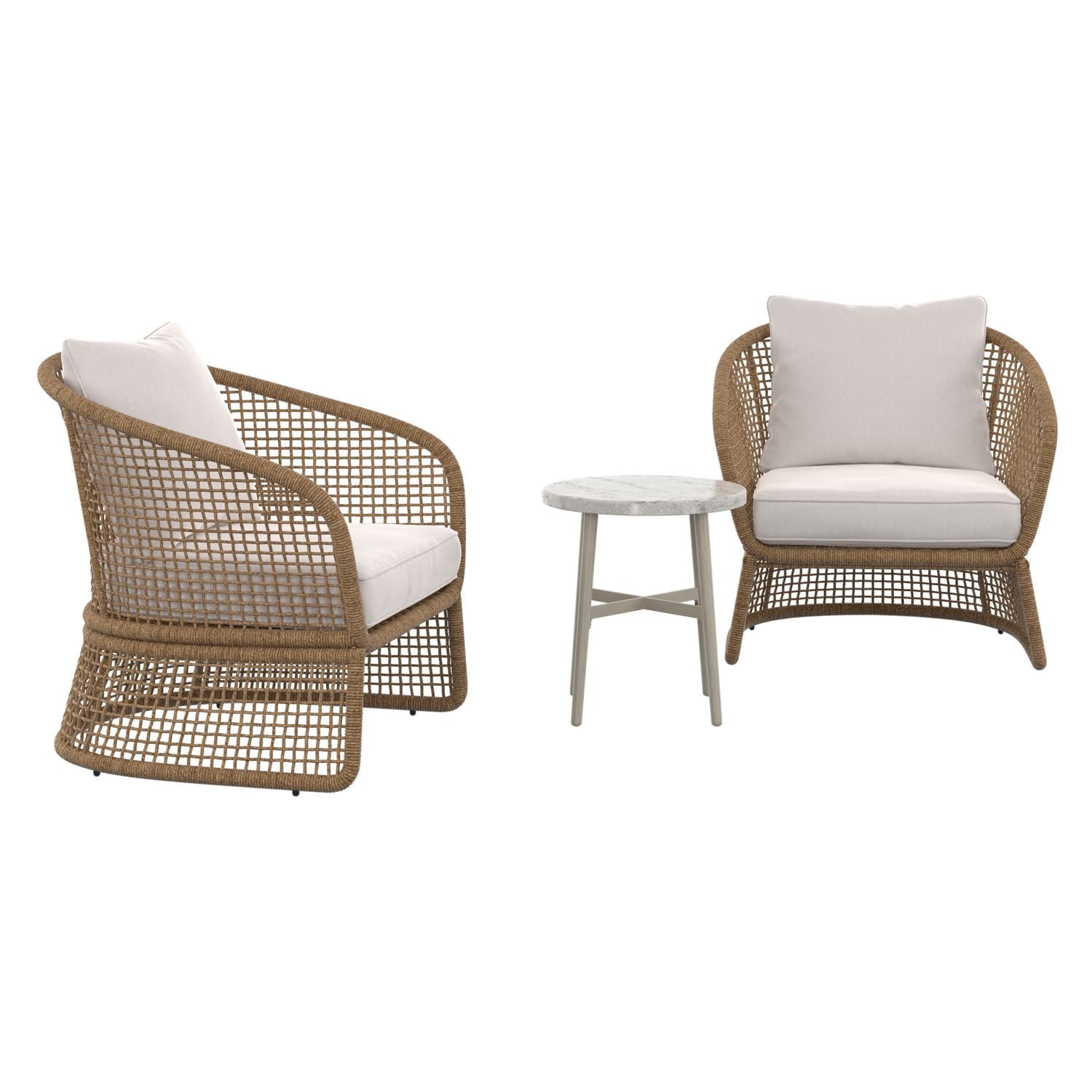 Ensemble causerie extérieur en acier 3 pièces avec coussins Lasso HOMETRENDS, brun