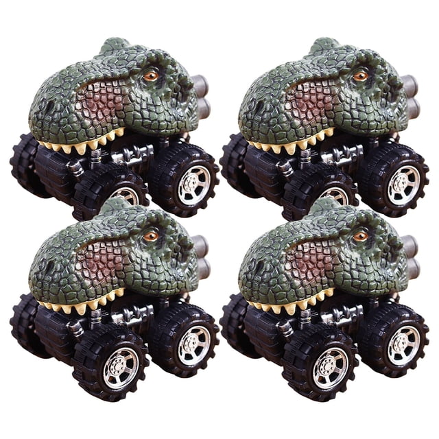 Dvkptbk Cadeau pour la Journée des Enfants Jouet Dinosaure Modèle Mini Voiture Jouet à Rétrofriction Cadeau 4 Pcs