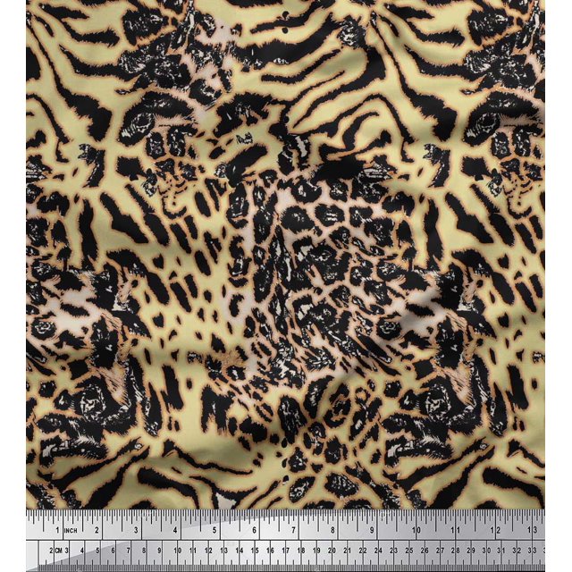 Soimoi Polyester Crepe Fabric Leopard & Tiger Animal Skin Print Fabric by The Yard 42 Inch Wide