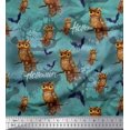 thumbnail image 1 of Soimoi Modal Satin Fabric Owl,Bat & Haunted House Halloween Print Sewing Fabric Yard 42 Inch Wide, 1 of 3