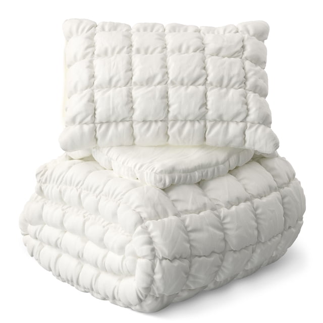 Mainstays Kids Microfiber White Solid Puffy Comforter Set, Twin, 2 Pieces