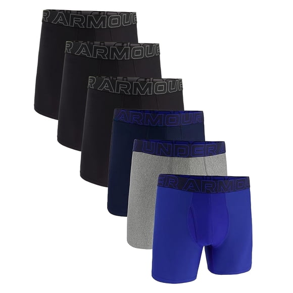 UNDER ARMOUR men's boxer shorts, 6-pack - Performance Tech Boxer Briefs Solid 6 in, stretch, solid color Black/blue/grey M (Medium)
