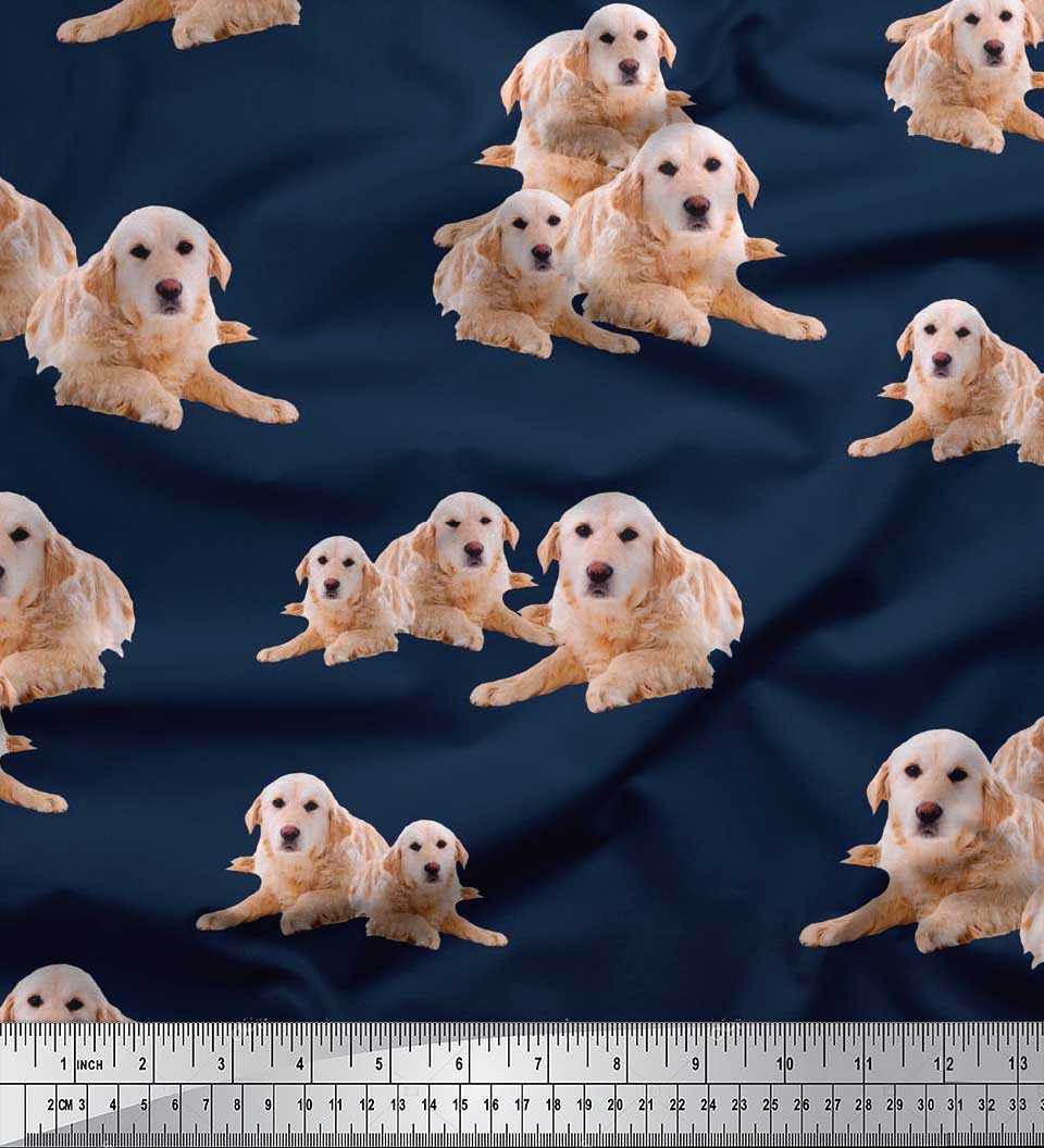 Soimoi Velvet Fabric Golden Retriever Dog Print Sewing Fabric Yard 58 Inch Wide