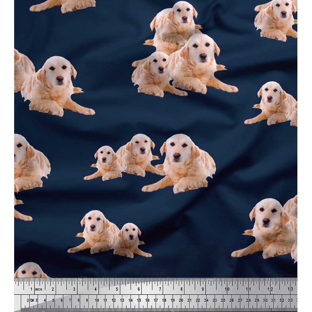 Soimoi Viscose Chiffon Fabric Golden Retriever Dog Print Fabric by Yard 42 Inch Wide