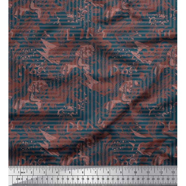 Soimoi Cotton Cambric Fabric Texture & Greek Key Geometric Printed Craft Fabric by The Yard 42 Inch Wide