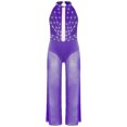 thumbnail image 2 of Oyolan One Piece Rompers Overall for Girls Rhinestones Dance Bodysuit Disco Party Wide Leg Pants Playsuit Purple 12, 2 of 4