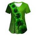 thumbnail image 1 of Birdeem Mode de la Saint-Patrick pour Femmes, Col en V, Décontracté, Manches Courtes, Imprimé, Poches, Hauts Blouse pour Dames, 1 of 1