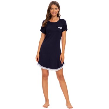 MINTLIMIT Chemise de Nuit pour Femme Chemise de Nuit Manches Courtes Bordure en Dentelle Nuisette Aguichant Robe de Sommeil Tenue de Nuit Chemise de Nuit