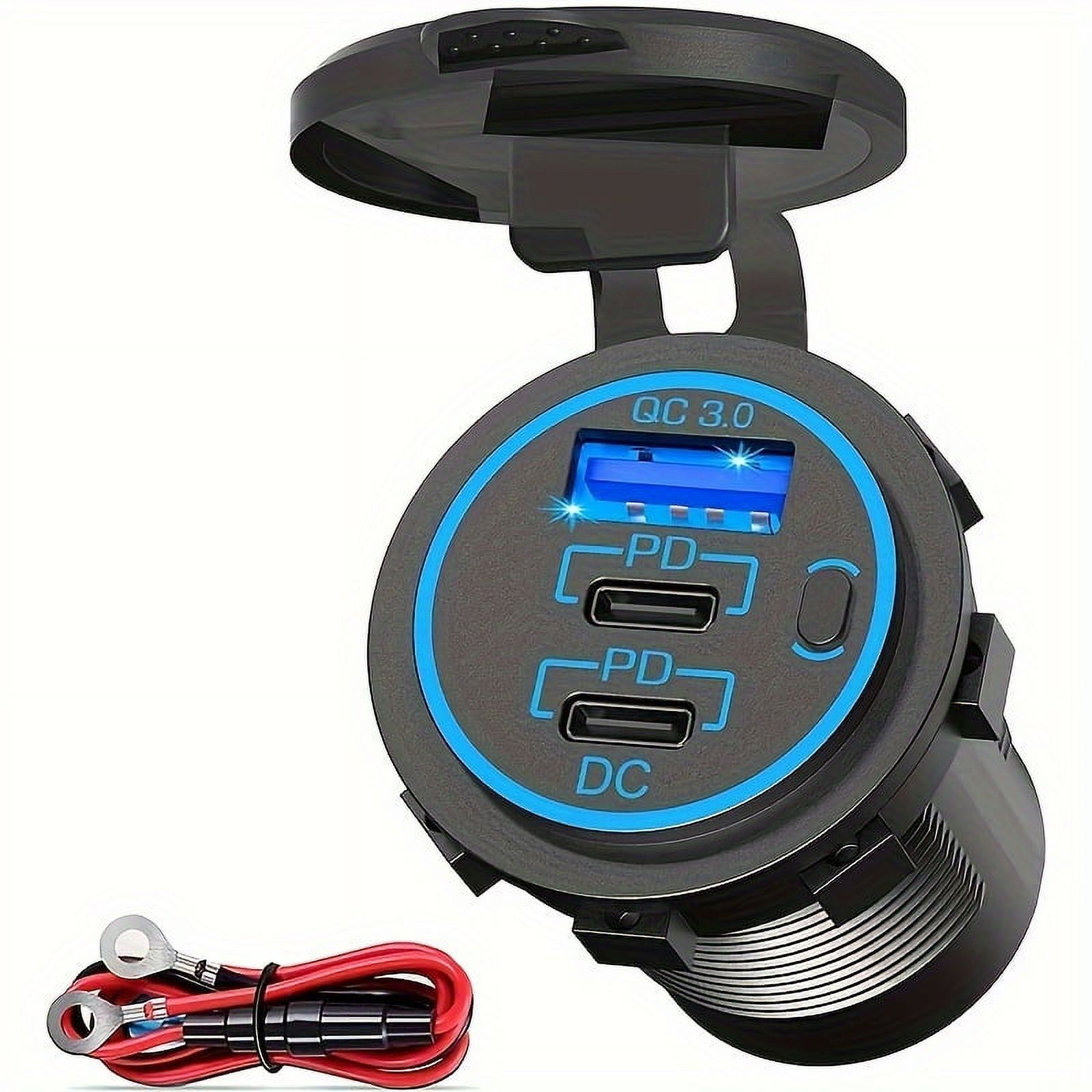 MesaSe Dual QC3.0+PD+switch Modification Car Charging Blue Light  Multi Port Car Charger Fast Charging USB Car Phone Charger C-type Car Adapter  Car Fast Charger  USB Port Car Charger Ada