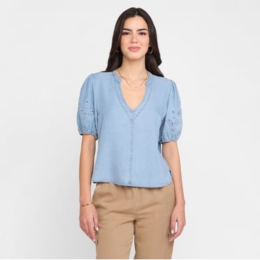 Devoted Women's V Neck Embroidered Top, Sizes XS-XL