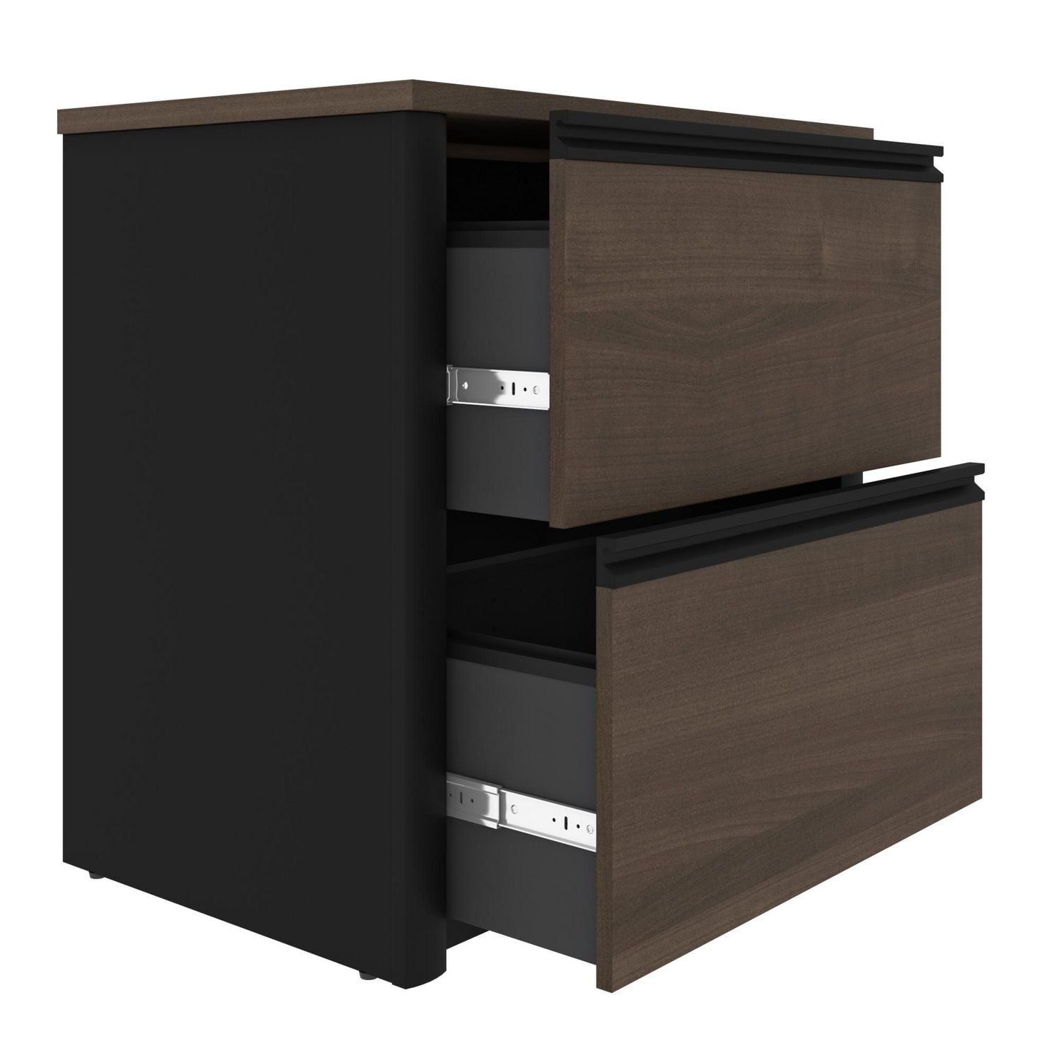 Bestar Connexion 2-Piece set including an L-shaped desk and a lateral file cabinet in antigua & black