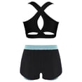 thumbnail image 2 of MSemis Kids Girls 2pcs Sports Set Keyhole Cross Back Tank Tops and Shorts Set For Yoga Gymnastics Dance Light Blue 12, 2 of 4