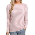 thumbnail image 1 of Timegard Hauts pour Femmes à Rayures Col Rond Manches Longues T-Shirts Basiques Automne Décontractés Amples Confortables Hauts, 1 of 5