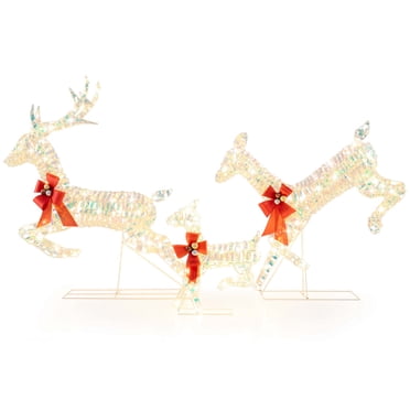 Costway Renne de Noël Lumineux avec Lumières DEL et Piquets à Nœuds Rouges
