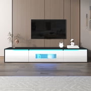 Noble House TV Stand, Color-Matched to High-Gloss White and Wood Tone, with Color-Changing LED Lighting.(Door without glass)