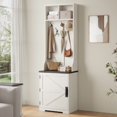 thumbnail image 1 of 77" Freestanding Entryway Hall Tree with Shoe Storage, Space-Saving Coat Rack Featuring 5 Hooks, 2 Open Cubbies and Shoe Cabinet for Hallway, Living Room and Mudroom, White/Brown, 1 of 9